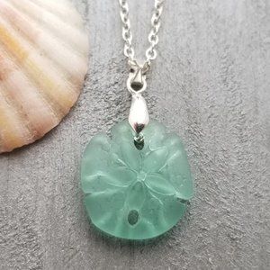 Sand Dollar Aquamarine Sea Glass Necklace Women Jewelry Gift
